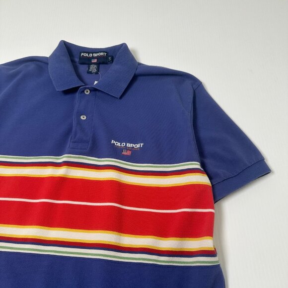 Vintage Polo Sport Striped Short Sleeve Shirt L - Picture 2 of 4